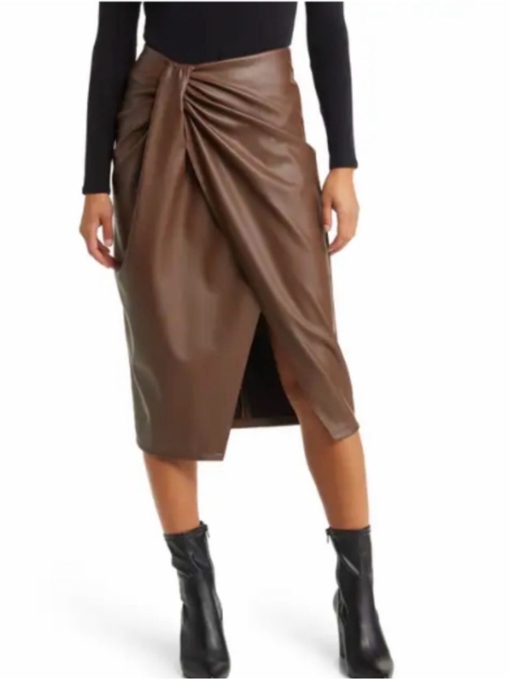 Open Edit Wrap Front Faux Leather Skirt
